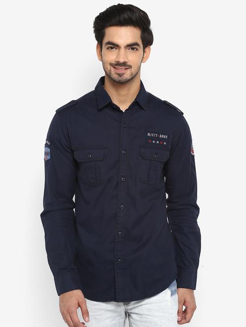 navy blue solid casual shirt - 17264707 - Standard Image - 1