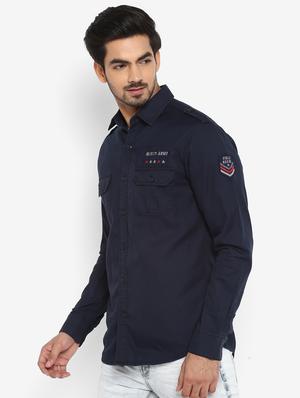 navy blue solid casual shirt - 17264707 - Standard Image - 2
