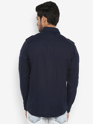 navy blue solid casual shirt - 17264707 - Standard Image - 3