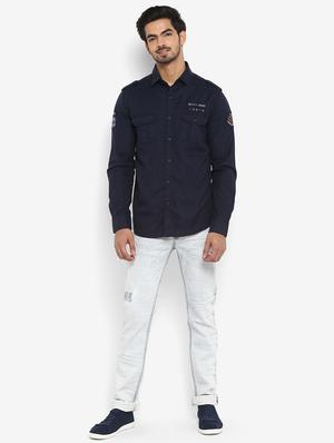 navy blue solid casual shirt - 17264707 - Standard Image - 4