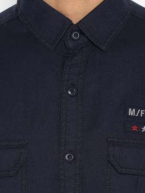 navy blue solid casual shirt - 17264707 - Standard Image - 5