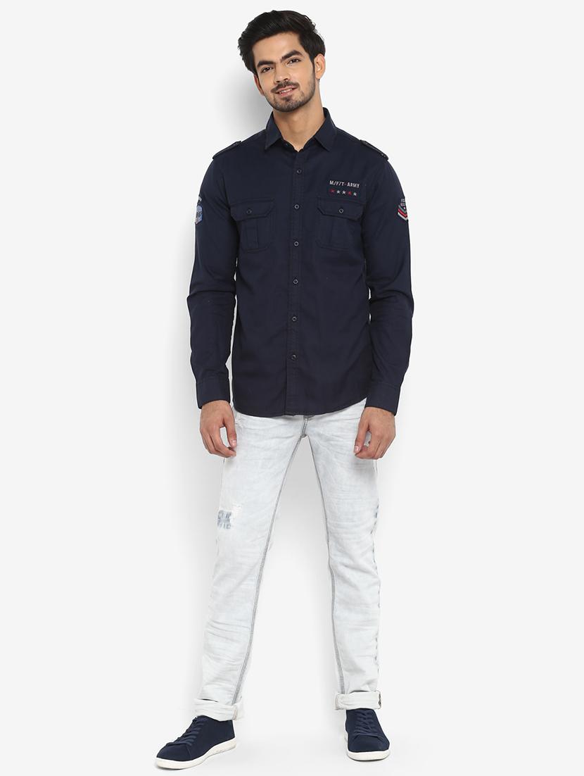 navy blue solid casual shirt - 17264707 - Zoom Image - 4