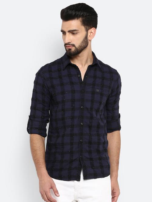 navy blue checkered casual shirt - 17264731 - Standard Image - 1