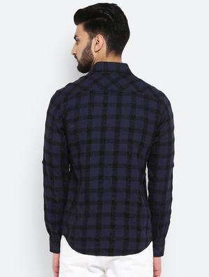 navy blue checkered casual shirt - 17264731 - Standard Image - 3