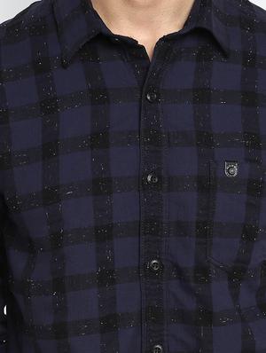 navy blue checkered casual shirt - 17264731 - Standard Image - 5
