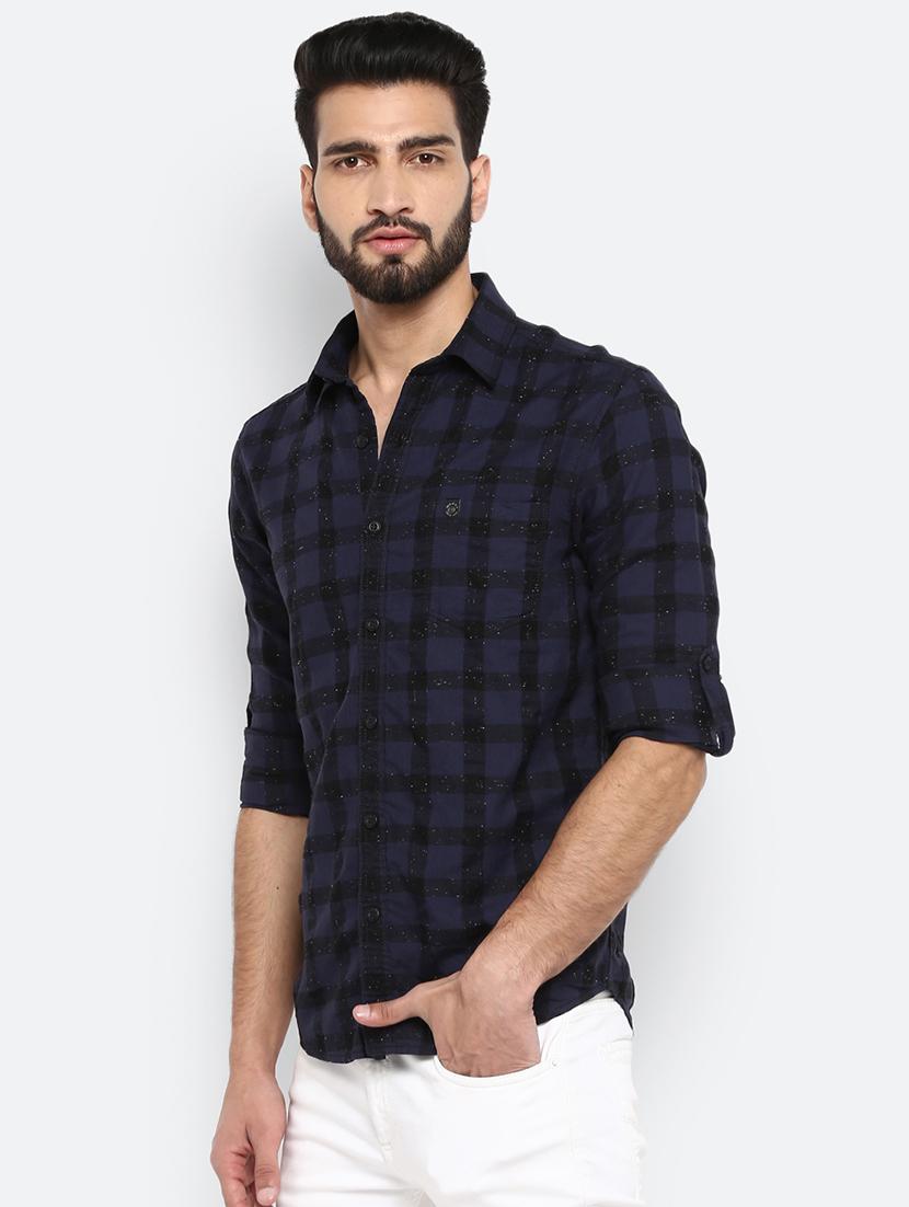 navy blue checkered casual shirt - 17264731 - Zoom Image - 2