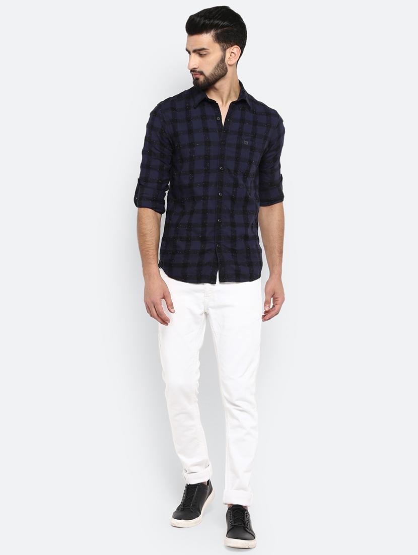 navy blue checkered casual shirt - 17264731 - Zoom Image - 4