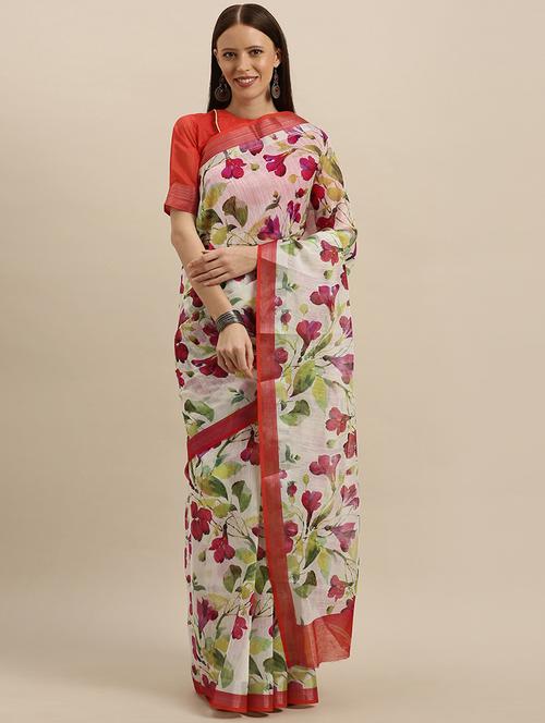 floral printed saree with blouse - 17265092 - Standard Image - 1