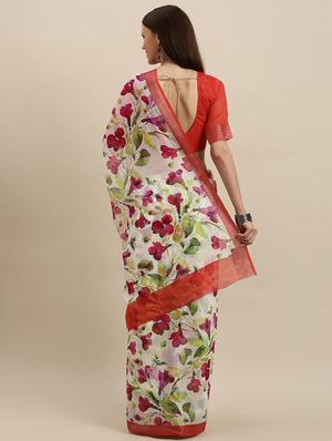 floral printed saree with blouse - 17265092 - Standard Image - 2