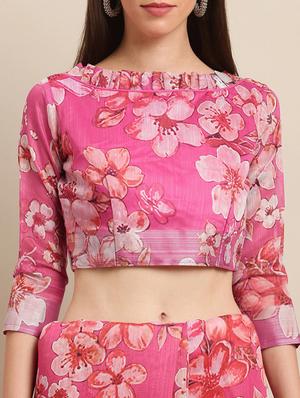 floral printed saree with blouse - 17265093 - Standard Image - 3