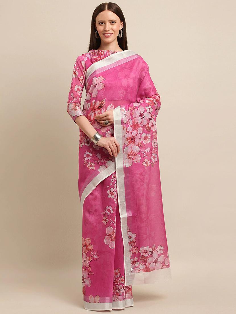 floral printed saree with blouse - 17265093 - Zoom Image - 1