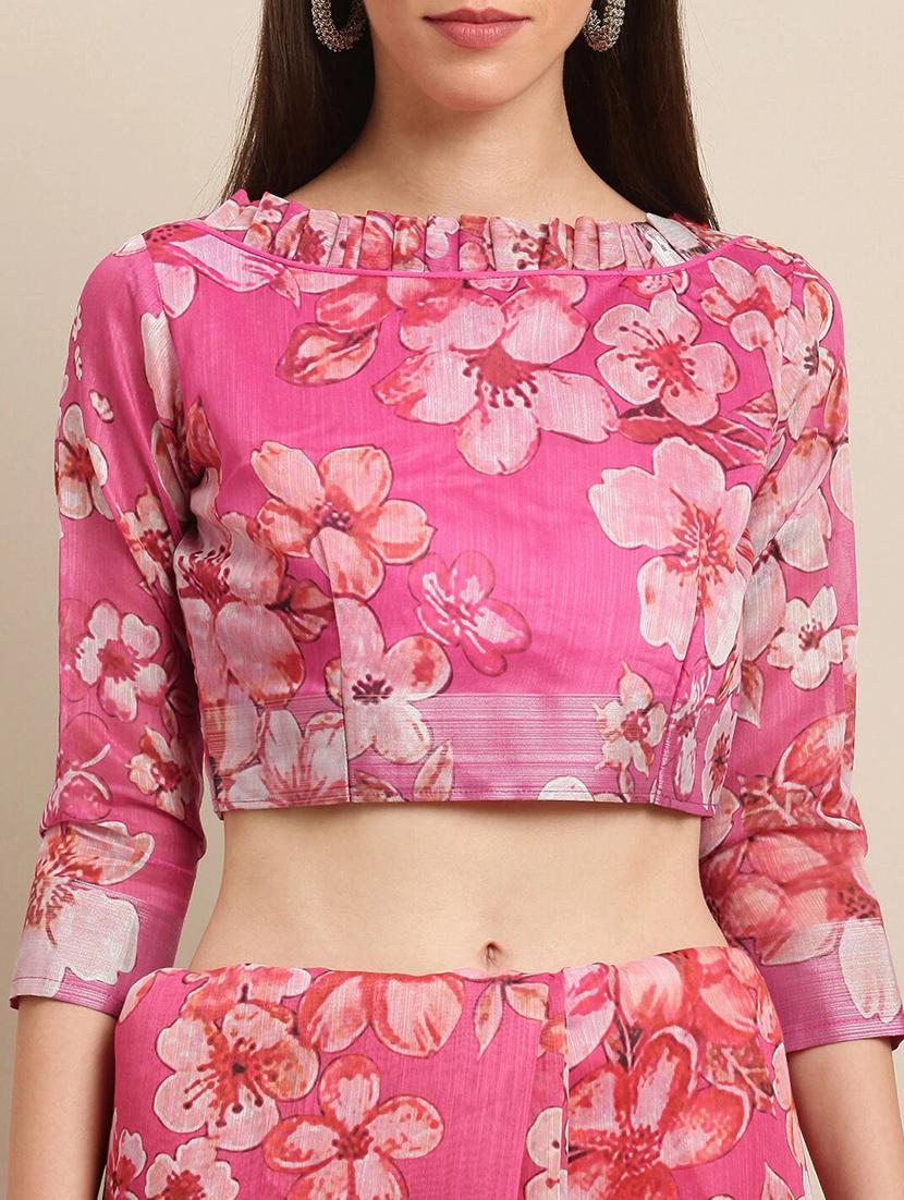 floral printed saree with blouse - 17265093 - Zoom Image - 3