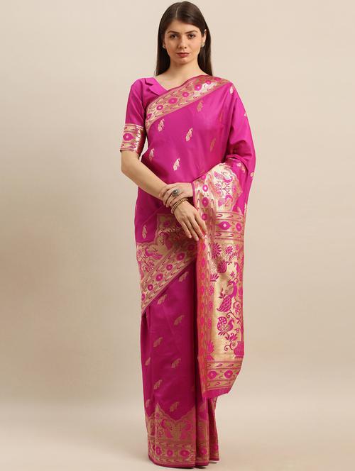 self design banarasi saree with blouse - 17265114 - Standard Image - 1