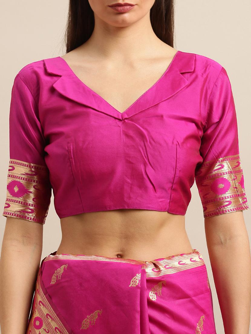 self design banarasi saree with blouse - 17265114 - Zoom Image - 3