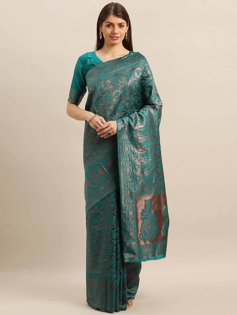 teal banarasi saree with blouse - 17265123 - Zoom Image - 1
