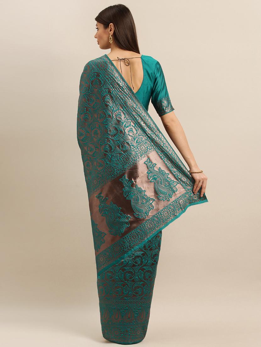 teal banarasi saree with blouse - 17265123 - Zoom Image - 2