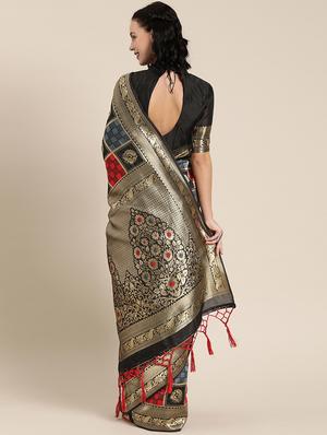 self design banarasi saree with blouse - 17265132 - Standard Image - 2