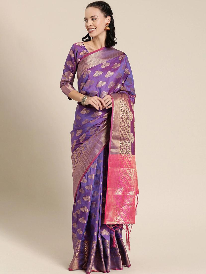 self design banarasi saree with blouse - 17265151 - Zoom Image - 1