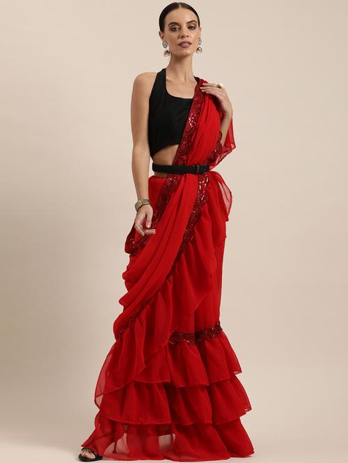 ruffle fusion saree with blouse - 17265173 - Standard Image - 1