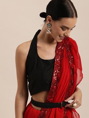 ruffle fusion saree with blouse - 17265173 - Standard Image - 3