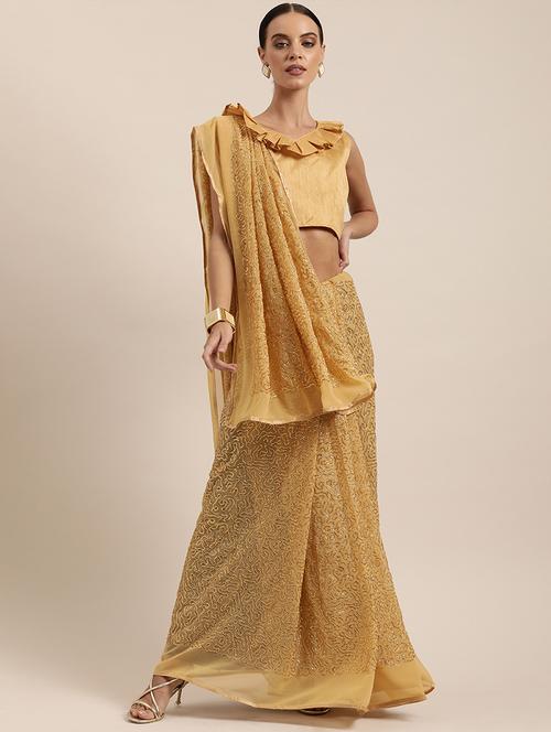 solid sequin saree with blouse - 17265185 - Standard Image - 1