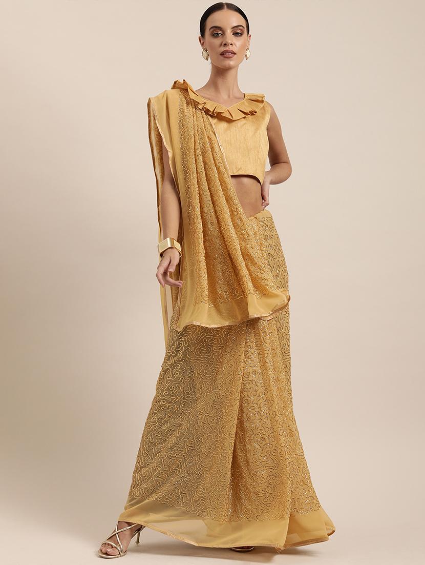 solid sequin saree with blouse - 17265185 - Zoom Image - 1