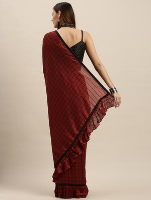 maroon silk blend fusion saree with blouse - 17265189 - Standard Image - 2