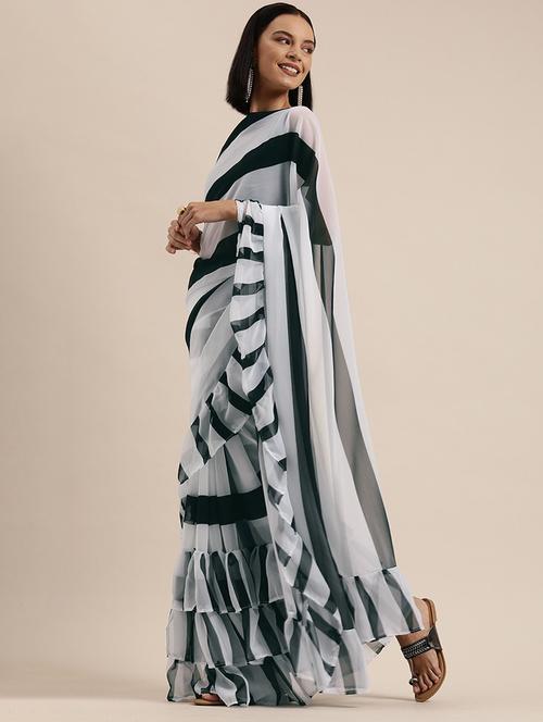 striped printed saree with blouse - 17265192 - Standard Image - 1