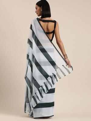 striped printed saree with blouse - 17265192 - Standard Image - 2