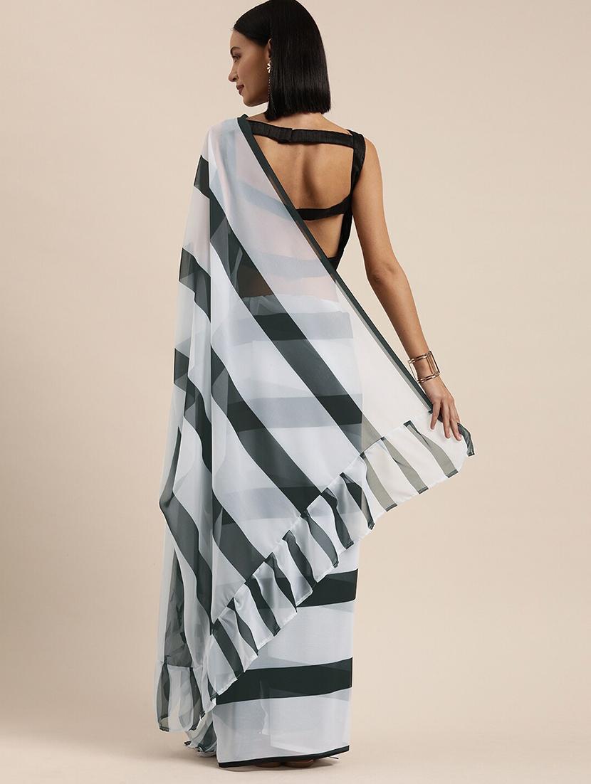 striped printed saree with blouse - 17265192 - Zoom Image - 2