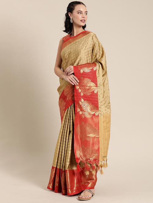 checkered banarasi saree with blouse - 17265194 - Standard Image - 1