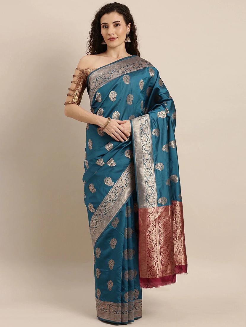 self design banarasi saree with blouse - 17265201 - Zoom Image - 1