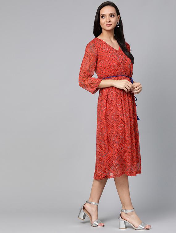 tie front chevron a-line dress - 17266436 - Zoom Image - 2