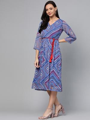 tie front printed a-line dress - 17266437 - Standard Image - 2