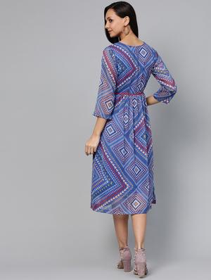 tie front printed a-line dress - 17266437 - Standard Image - 3