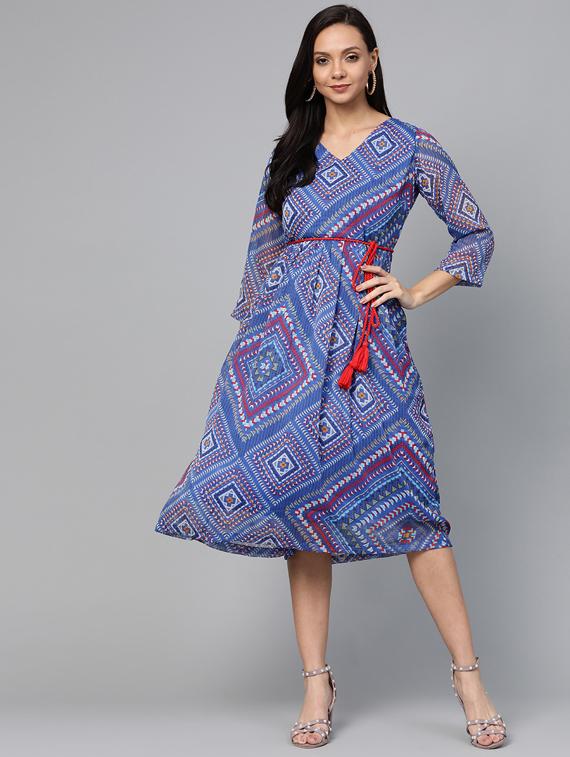 tie front printed a-line dress - 17266437 - Zoom Image - 1