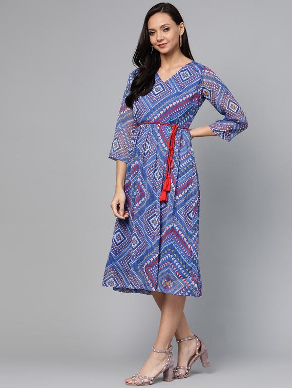 tie front printed a-line dress - 17266437 - Zoom Image - 2