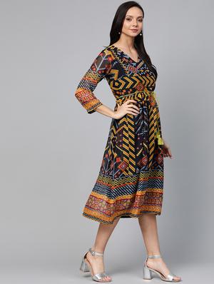 tie front printed a-line dress - 17266438 - Standard Image - 2