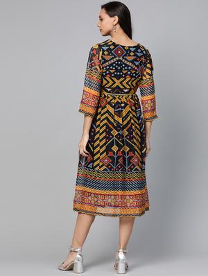 tie front printed a-line dress - 17266438 - Standard Image - 3