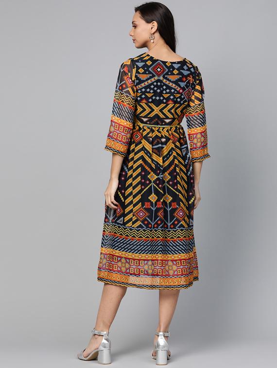 tie front printed a-line dress - 17266438 - Zoom Image - 3