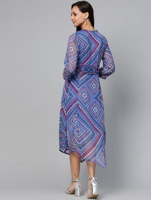 lace insert printed asymmetric dress - 17266439 - Standard Image - 3