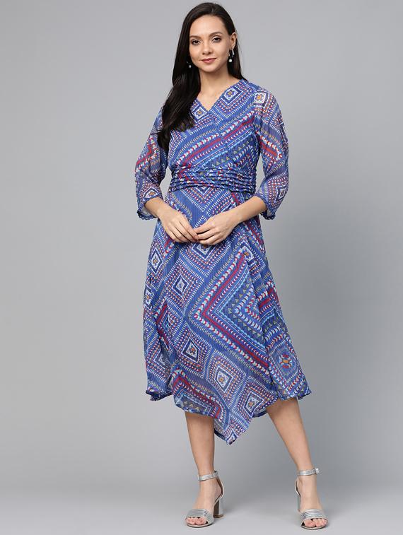 lace insert printed asymmetric dress - 17266439 - Zoom Image - 1