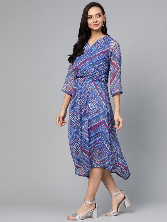 lace insert printed asymmetric dress - 17266439 - Zoom Image - 2