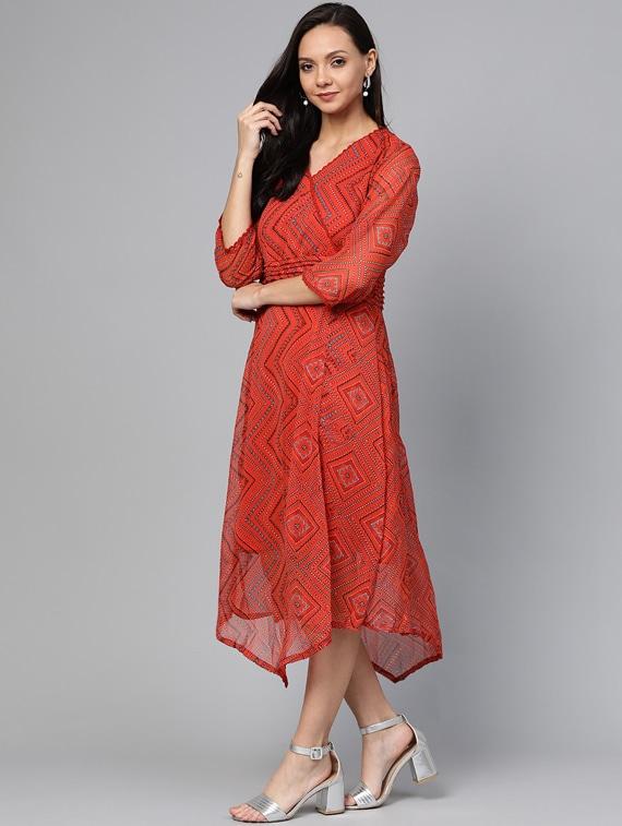 lace insert printed asymmetric dress - 17266440 - Zoom Image - 2