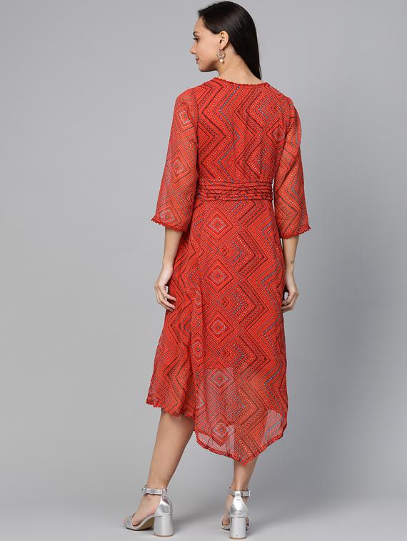 lace insert printed asymmetric dress - 17266440 - Zoom Image - 3