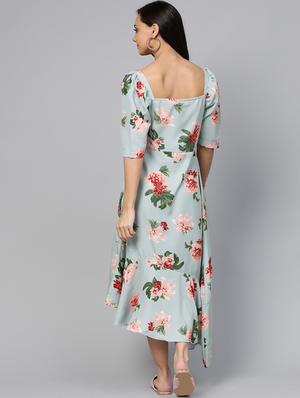 square neck floral asymmetric dress - 17266443 - Standard Image - 3