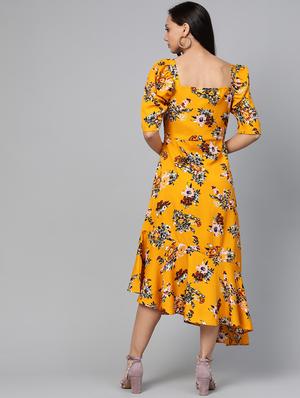 square neck floral asymmetric dress - 17266444 - Standard Image - 3