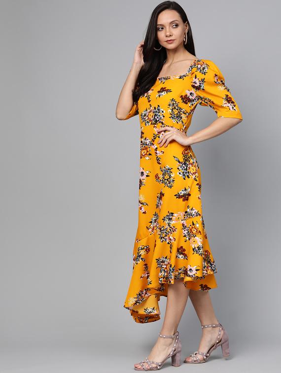 square neck floral asymmetric dress - 17266444 - Zoom Image - 2