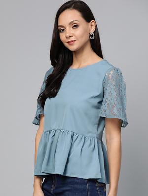 mesh bell sleeved top - 17266445 - Standard Image - 2