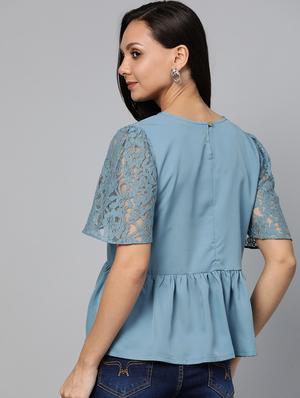 mesh bell sleeved top - 17266445 - Standard Image - 3
